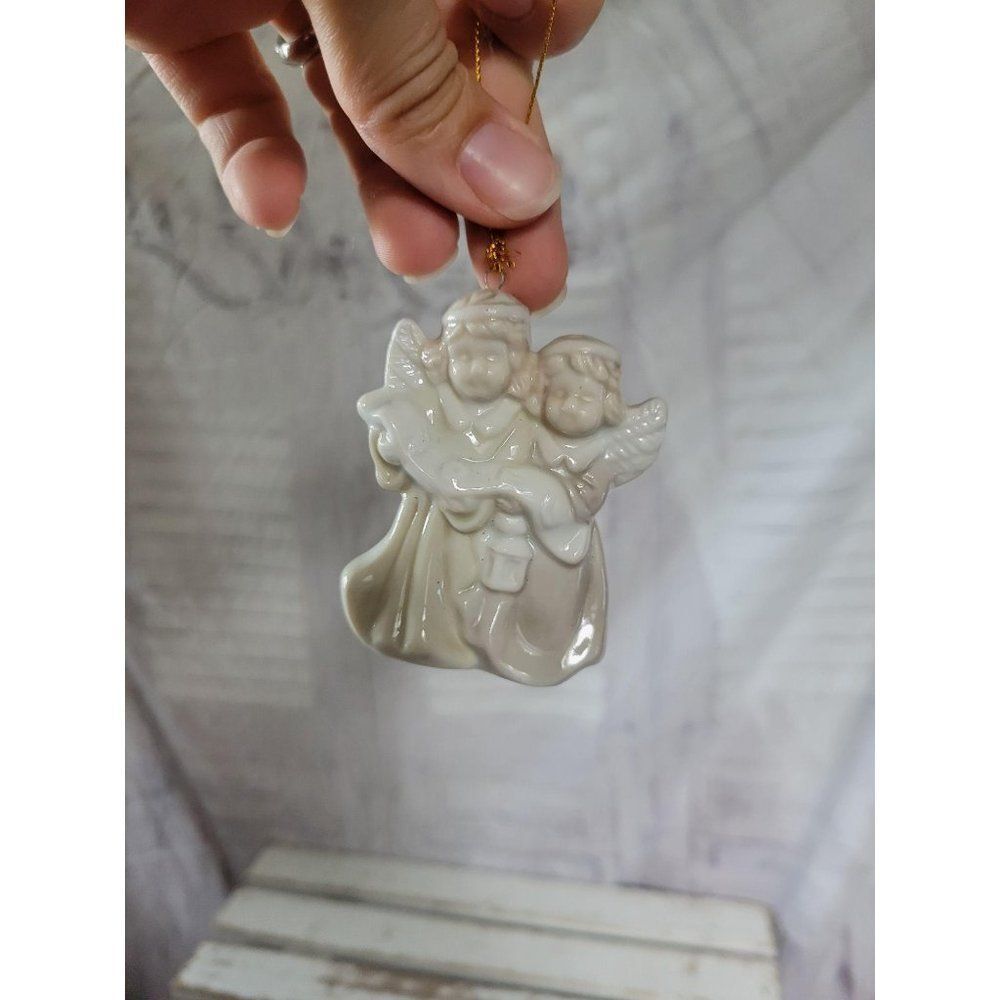 Ceramic Angel pair Noel ornament Xmas holiday tree